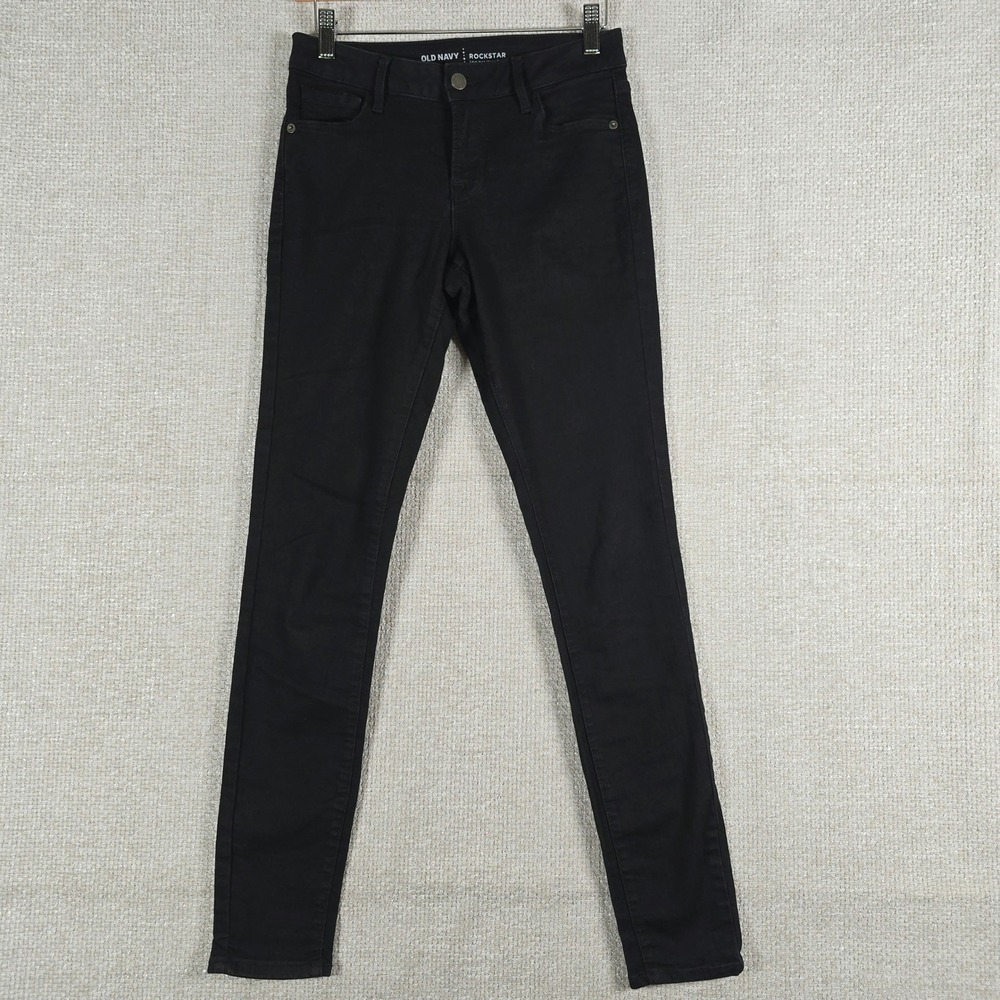 Old Navy Rockstar Low Rise Skinny Jeans Black Womens 4‎ Long Stretch Denim